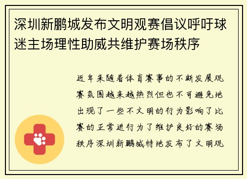深圳新鹏城发布文明观赛倡议呼吁球迷主场理性助威共维护赛场秩序
